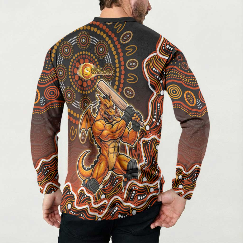 Perth Scorchers Cricket Mascot Button Sweatshirt Aboriginal Dot Art Orange And Black Tribal Pattern