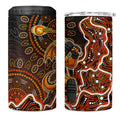 Perth Scorchers Cricket Mascot 4 in 1 Can Cooler Tumbler Aboriginal Dot Art Orange And Black Tribal Pattern