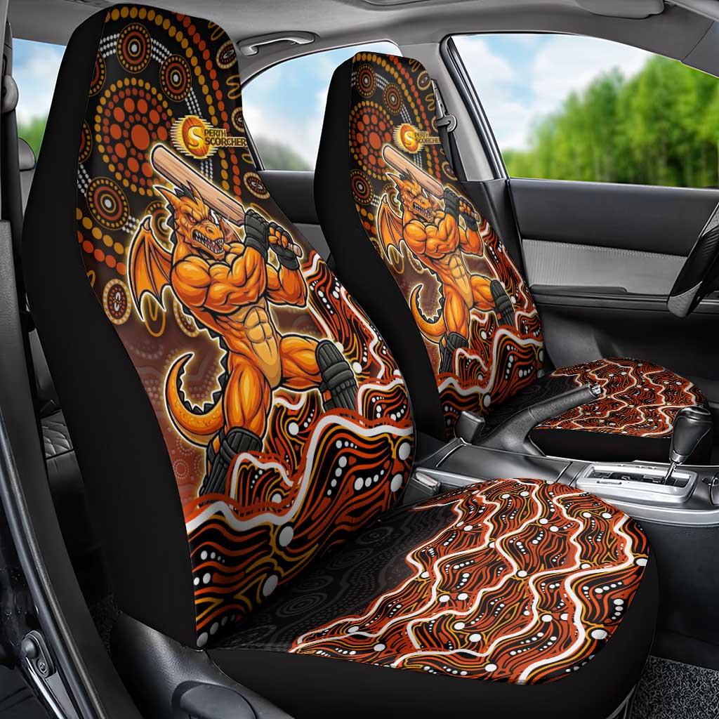 Perth Scorchers Cricket Mascot Car Seat Cover Aboriginal Dot Art Orange And Black Tribal Pattern