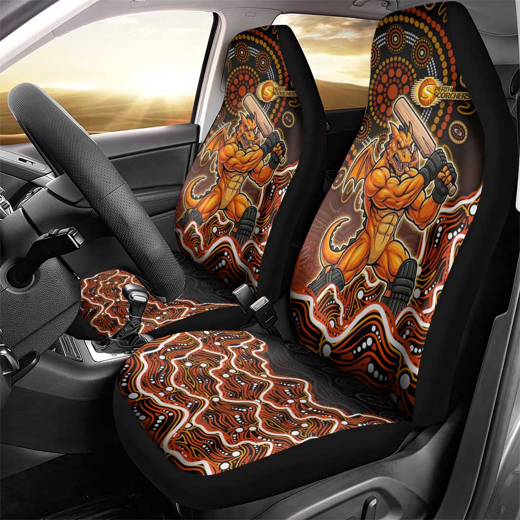 Perth Scorchers Cricket Mascot Car Seat Cover Aboriginal Dot Art Orange And Black Tribal Pattern
