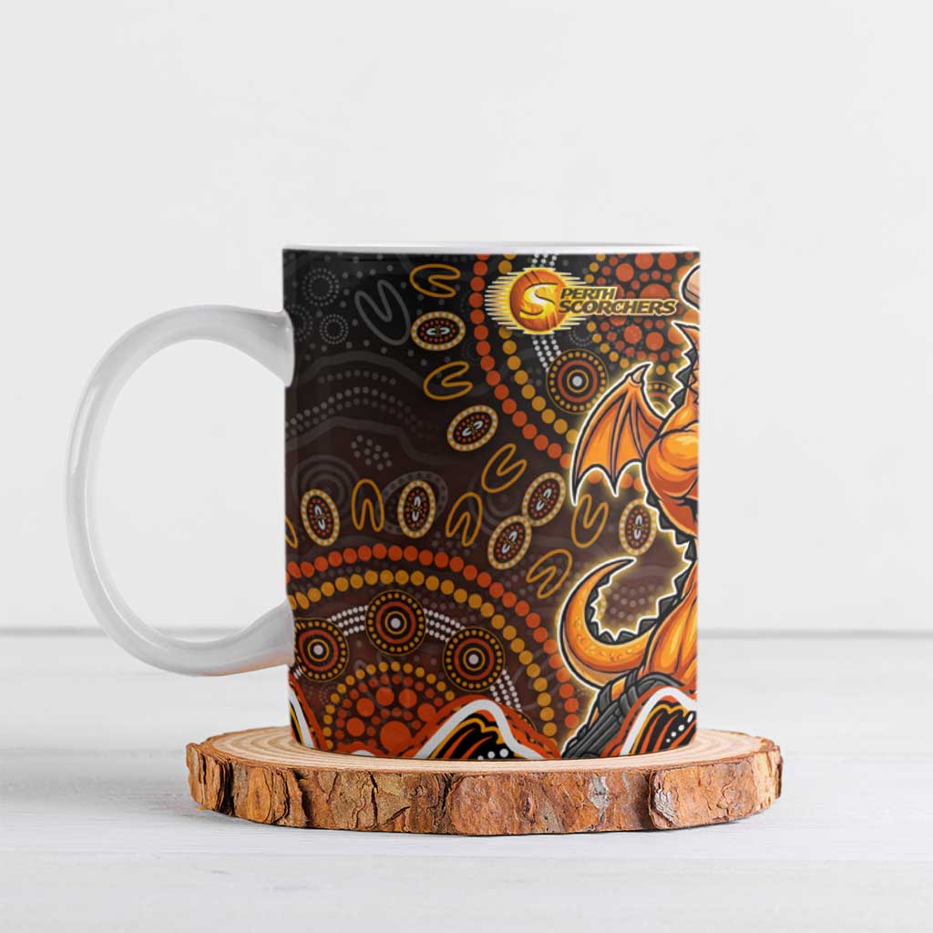 Perth Scorchers Cricket Mascot Ceramic Mug Aboriginal Dot Art Orange And Black Tribal Pattern
