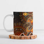 Perth Scorchers Cricket Mascot Ceramic Mug Aboriginal Dot Art Orange And Black Tribal Pattern