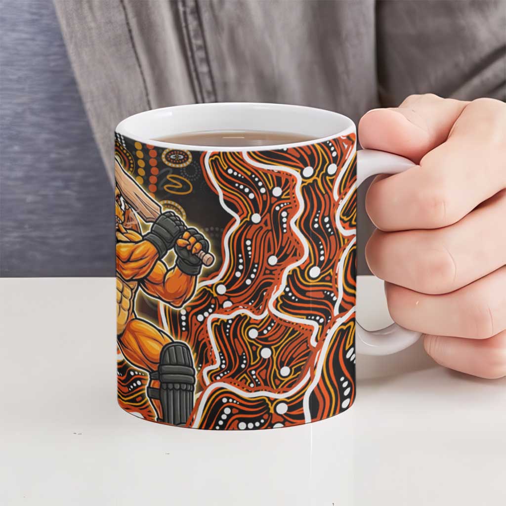 Perth Scorchers Cricket Mascot Ceramic Mug Aboriginal Dot Art Orange And Black Tribal Pattern