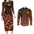 Perth Scorchers Cricket Mascot Couples Matching Long Sleeve Bodycon Dress and Long Sleeve Button Shirt Aboriginal Dot Art Orange And Black Tribal Pattern
