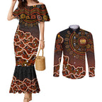 Perth Scorchers Cricket Mascot Couples Matching Mermaid Dress and Long Sleeve Button Shirt Aboriginal Dot Art Orange And Black Tribal Pattern