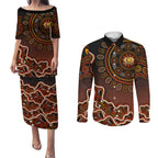 Perth Scorchers Cricket Mascot Couples Matching Puletasi and Long Sleeve Button Shirt Aboriginal Dot Art Orange And Black Tribal Pattern