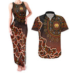 Perth Scorchers Cricket Mascot Couples Matching Tank Maxi Dress and Hawaiian Shirt Aboriginal Dot Art Orange And Black Tribal Pattern