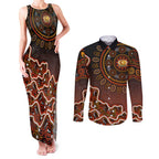 Perth Scorchers Cricket Mascot Couples Matching Tank Maxi Dress and Long Sleeve Button Shirt Aboriginal Dot Art Orange And Black Tribal Pattern