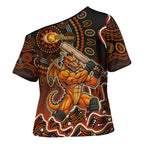 Perth Scorchers Cricket Mascot Cross Shoulder Shirt Aboriginal Dot Art Orange And Black Tribal Pattern