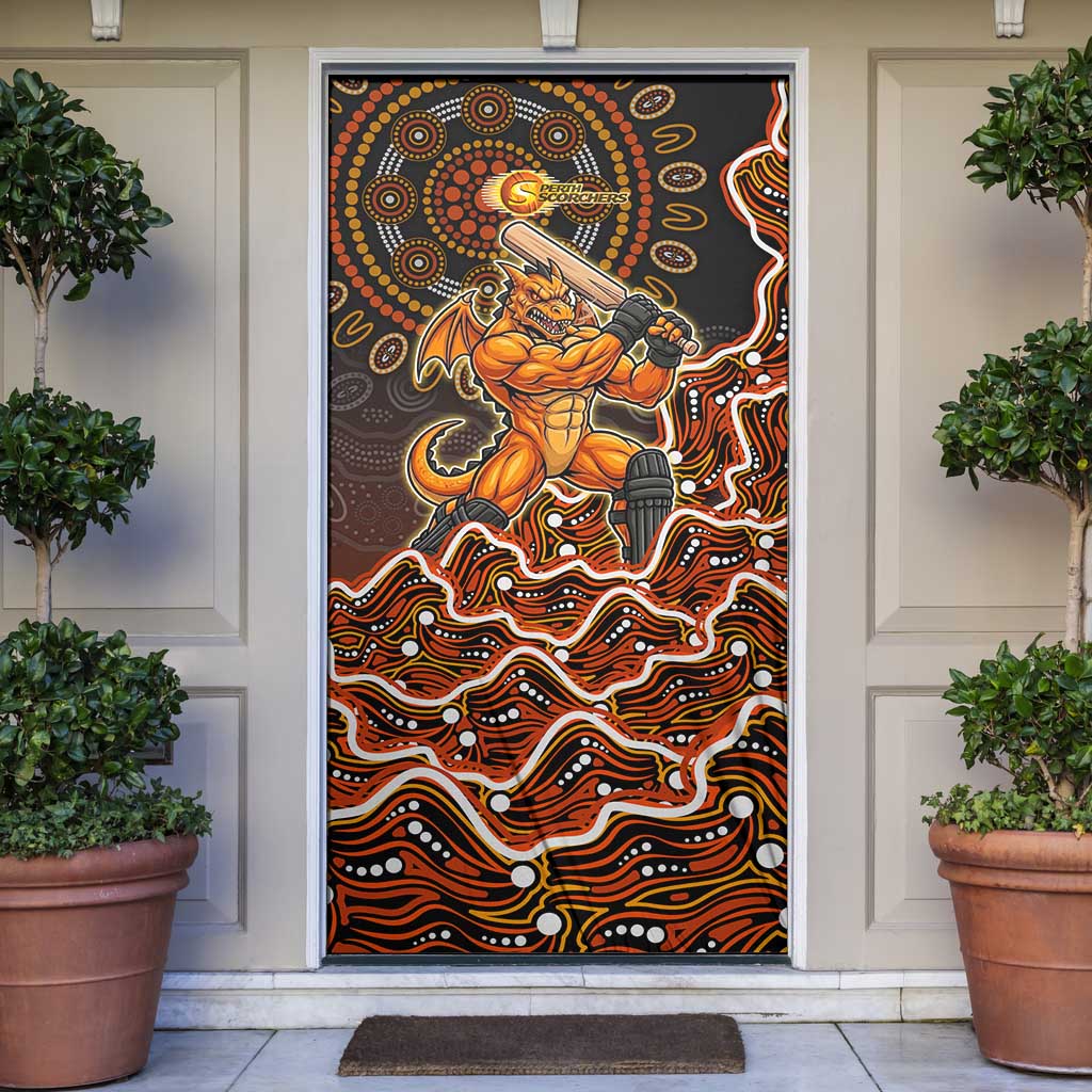 Perth Scorchers Cricket Mascot Door Cover Aboriginal Dot Art Orange And Black Tribal Pattern