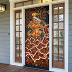 Perth Scorchers Cricket Mascot Door Cover Aboriginal Dot Art Orange And Black Tribal Pattern