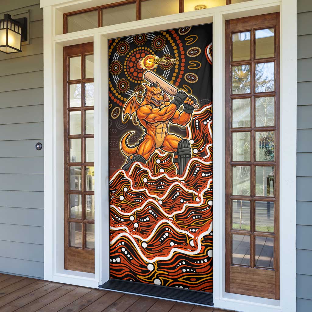 Perth Scorchers Cricket Mascot Door Cover Aboriginal Dot Art Orange And Black Tribal Pattern