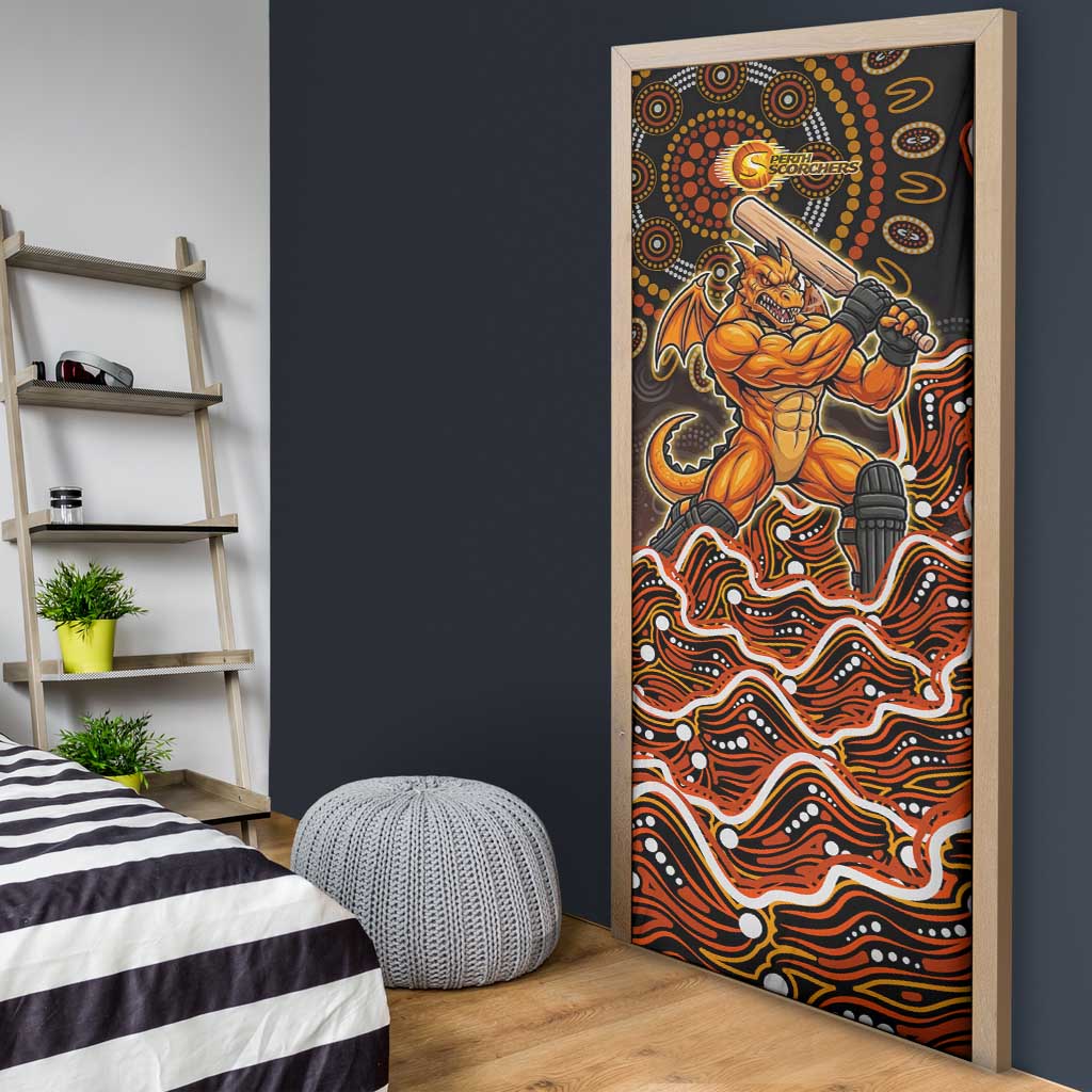 Perth Scorchers Cricket Mascot Door Cover Aboriginal Dot Art Orange And Black Tribal Pattern