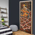 Perth Scorchers Cricket Mascot Door Cover Aboriginal Dot Art Orange And Black Tribal Pattern