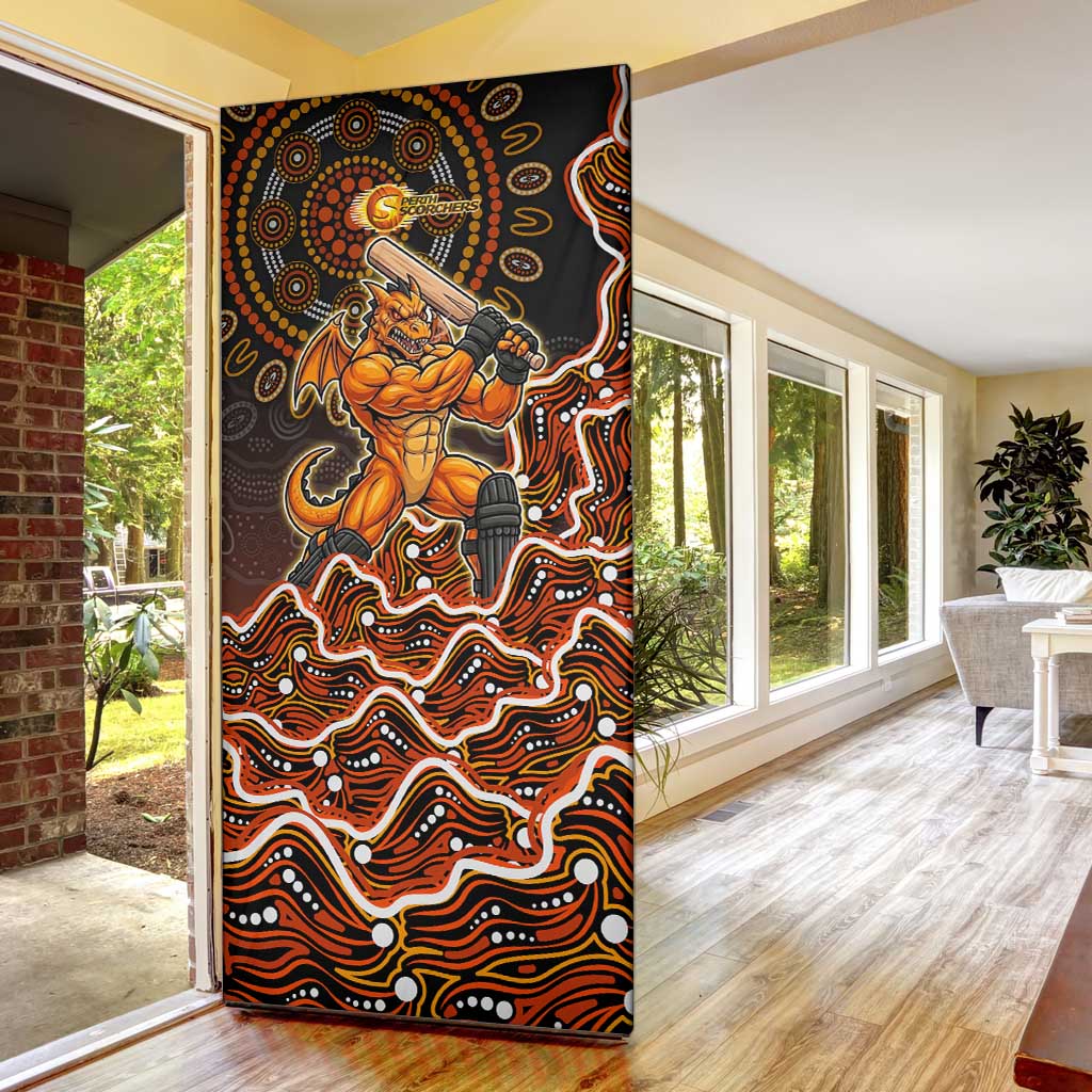 Perth Scorchers Cricket Mascot Door Cover Aboriginal Dot Art Orange And Black Tribal Pattern