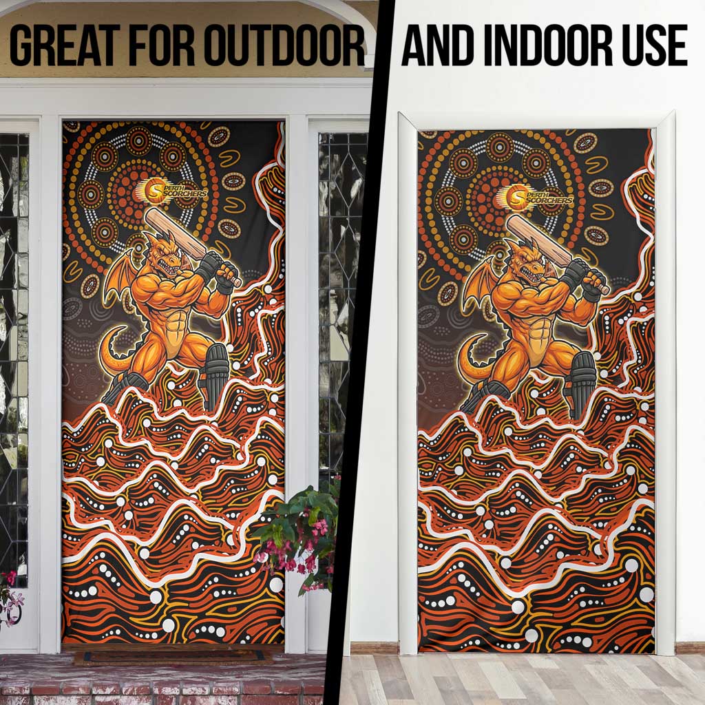 Perth Scorchers Cricket Mascot Door Cover Aboriginal Dot Art Orange And Black Tribal Pattern