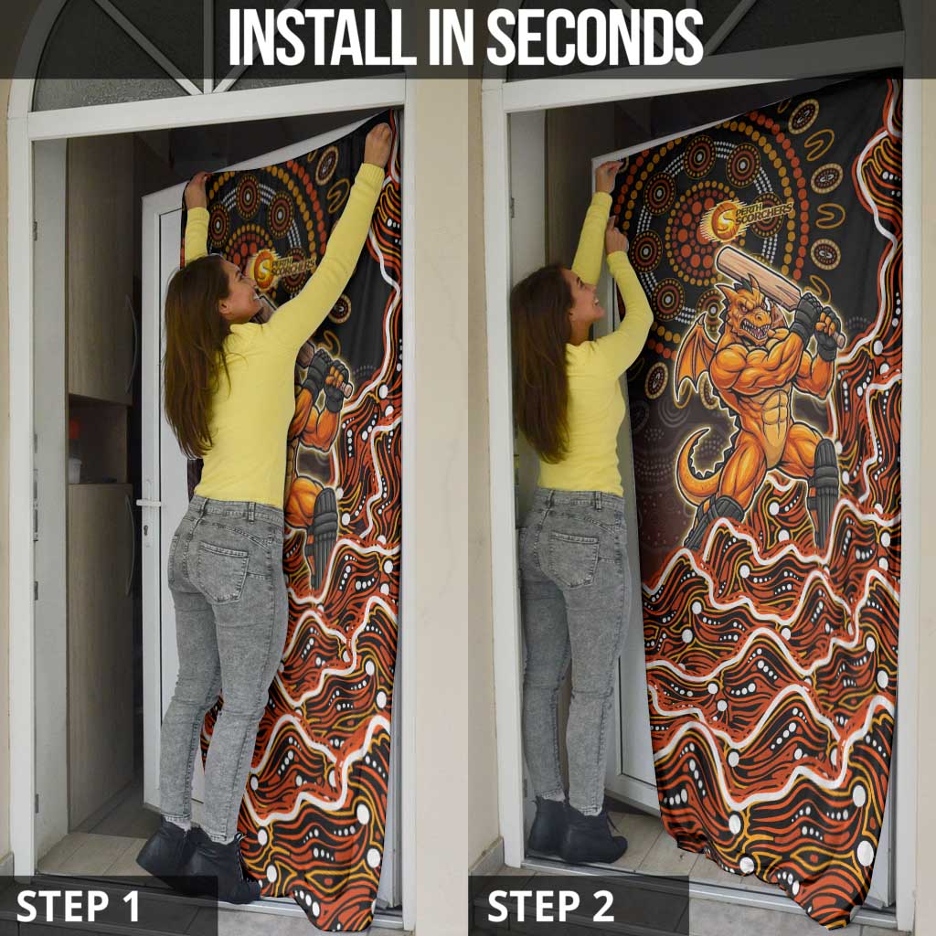 Perth Scorchers Cricket Mascot Door Cover Aboriginal Dot Art Orange And Black Tribal Pattern