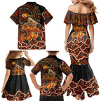 Perth Scorchers Cricket Mascot Family Matching Mermaid Dress and Hawaiian Shirt Aboriginal Dot Art Orange And Black Tribal Pattern