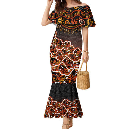 Perth Scorchers Cricket Mascot Family Matching Mermaid Dress and Hawaiian Shirt Aboriginal Dot Art Orange And Black Tribal Pattern