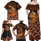 Perth Scorchers Cricket Mascot Family Matching Off Shoulder Maxi Dress and Hawaiian Shirt Aboriginal Dot Art Orange And Black Tribal Pattern