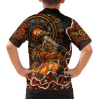 Perth Scorchers Cricket Mascot Family Matching Puletasi and Hawaiian Shirt Aboriginal Dot Art Orange And Black Tribal Pattern