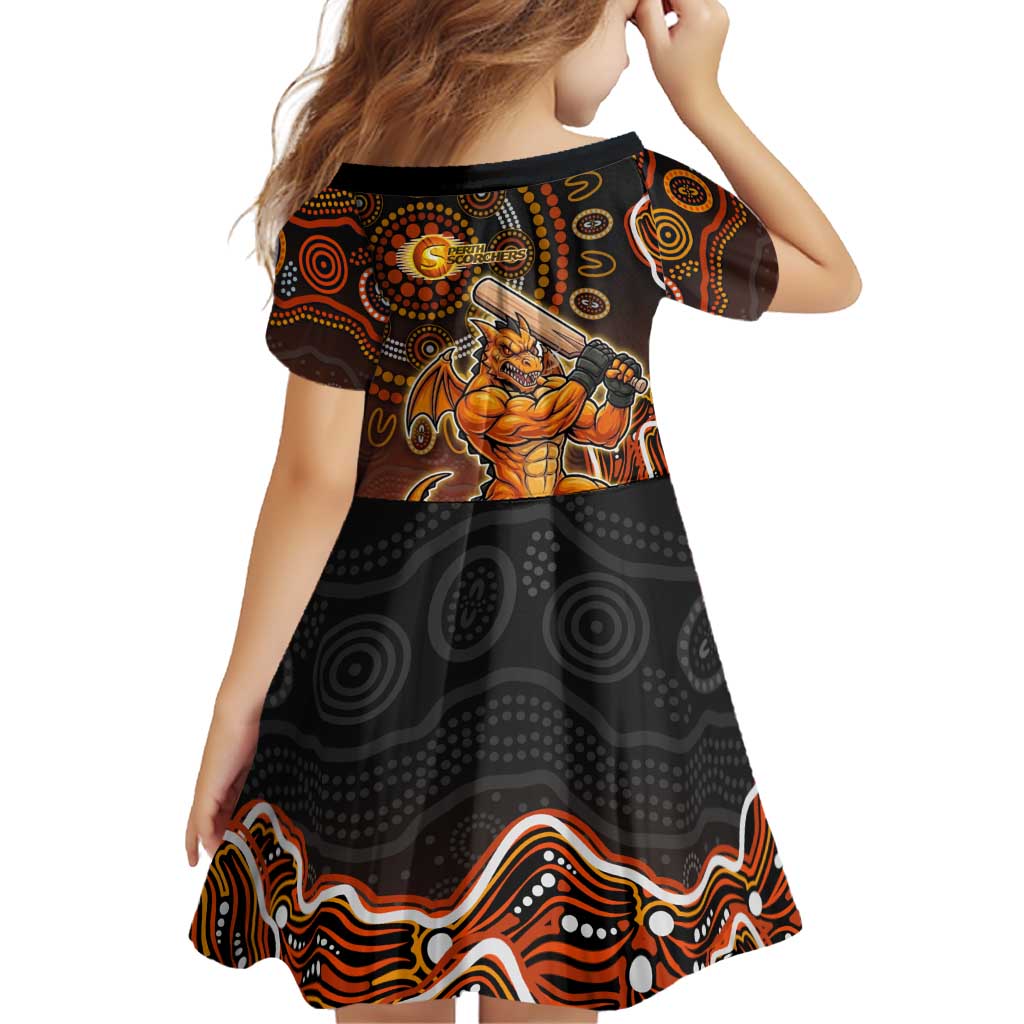 Perth Scorchers Cricket Mascot Family Matching Puletasi and Hawaiian Shirt Aboriginal Dot Art Orange And Black Tribal Pattern