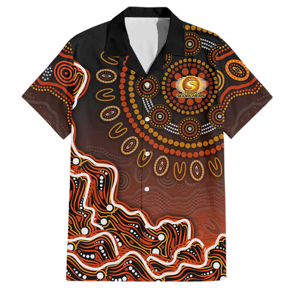 Perth Scorchers Cricket Mascot Family Matching Puletasi and Hawaiian Shirt Aboriginal Dot Art Orange And Black Tribal Pattern