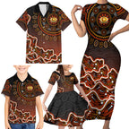 Perth Scorchers Cricket Mascot Family Matching Short Sleeve Bodycon Dress and Hawaiian Shirt Aboriginal Dot Art Orange And Black Tribal Pattern