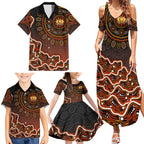 Perth Scorchers Cricket Mascot Family Matching Summer Maxi Dress and Hawaiian Shirt Aboriginal Dot Art Orange And Black Tribal Pattern