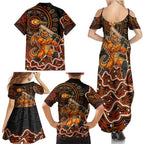 Perth Scorchers Cricket Mascot Family Matching Summer Maxi Dress and Hawaiian Shirt Aboriginal Dot Art Orange And Black Tribal Pattern