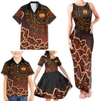 Perth Scorchers Cricket Mascot Family Matching Tank Maxi Dress and Hawaiian Shirt Aboriginal Dot Art Orange And Black Tribal Pattern