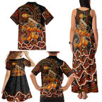Perth Scorchers Cricket Mascot Family Matching Tank Maxi Dress and Hawaiian Shirt Aboriginal Dot Art Orange And Black Tribal Pattern