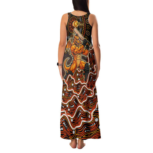Perth Scorchers Cricket Mascot Family Matching Tank Maxi Dress and Hawaiian Shirt Aboriginal Dot Art Orange And Black Tribal Pattern