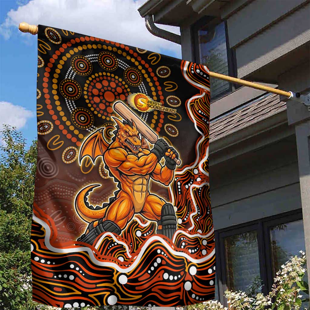Perth Scorchers Cricket Mascot Garden Flag Aboriginal Dot Art Orange And Black Tribal Pattern