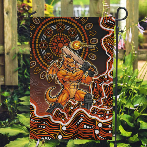 Perth Scorchers Cricket Mascot Garden Flag Aboriginal Dot Art Orange And Black Tribal Pattern