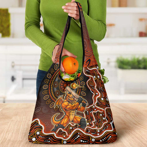 Perth Scorchers Cricket Mascot Grocery Bag Aboriginal Dot Art Orange And Black Tribal Pattern