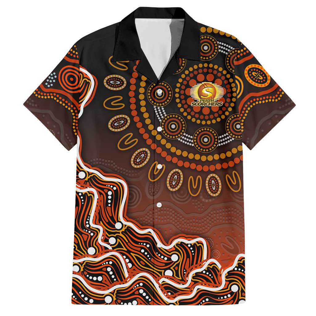 Perth Scorchers Cricket Mascot Hawaiian Shirt Aboriginal Dot Art Orange And Black Tribal Pattern