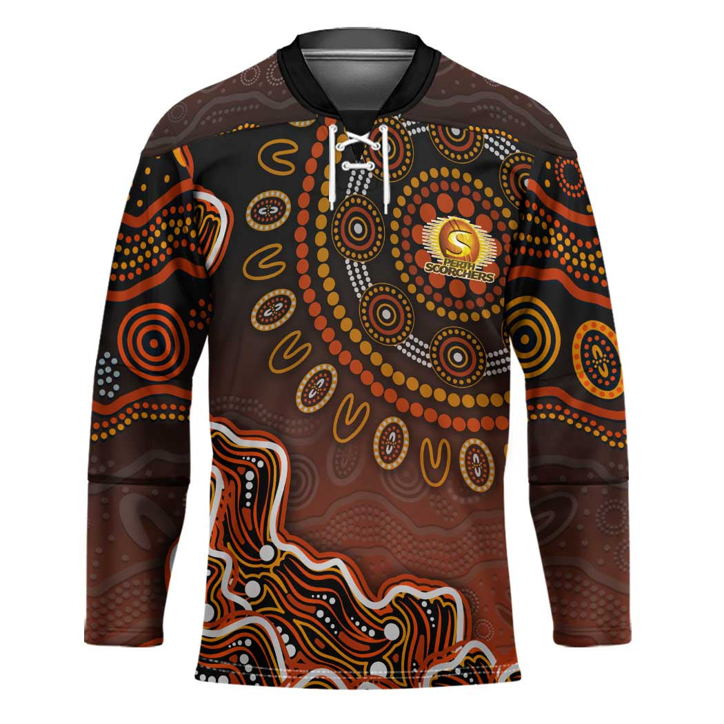 Perth Scorchers Cricket Mascot Hockey Jersey Aboriginal Dot Art Orange And Black Tribal Pattern