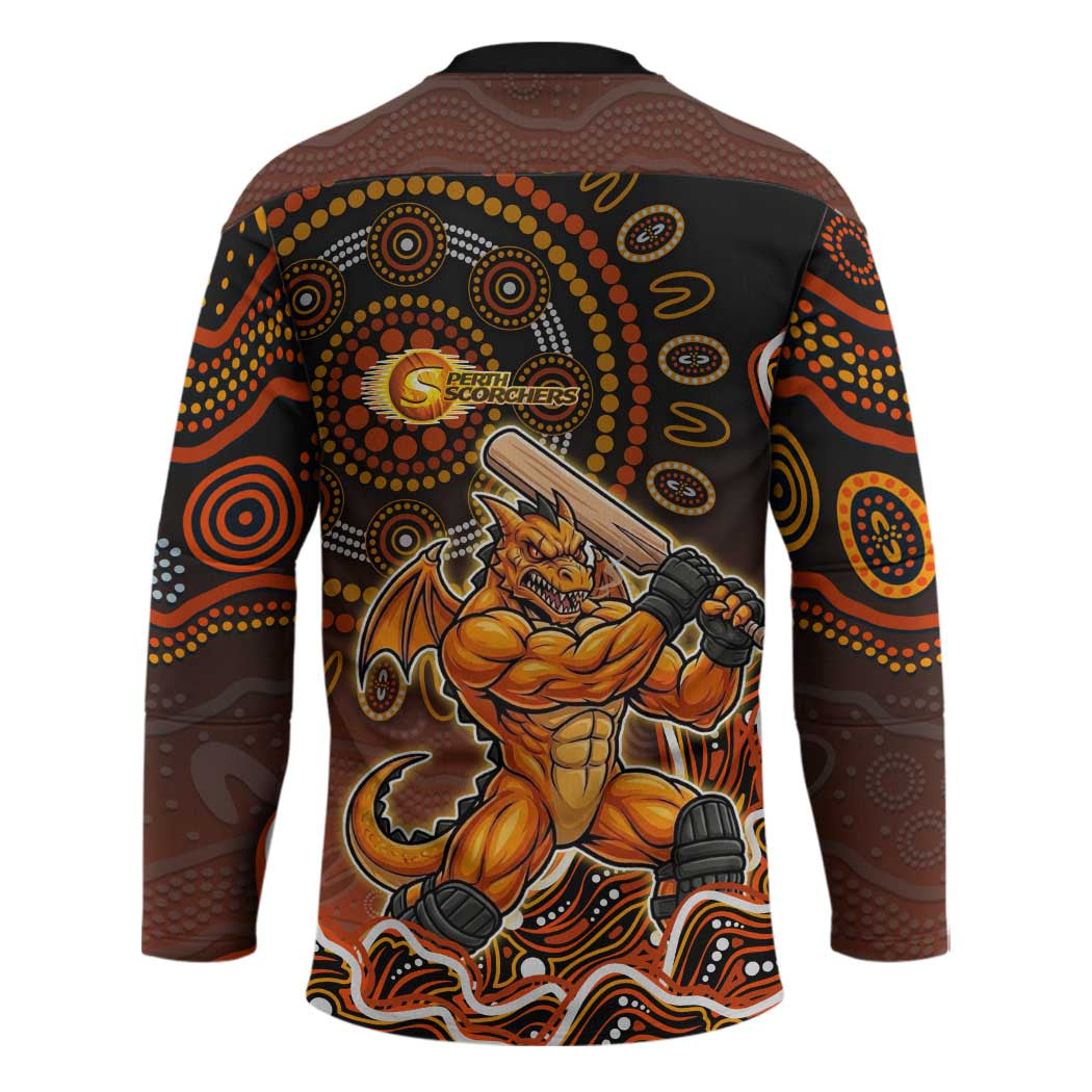 Perth Scorchers Cricket Mascot Hockey Jersey Aboriginal Dot Art Orange And Black Tribal Pattern