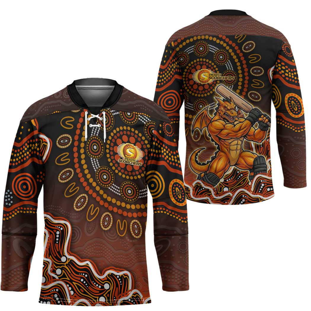 Perth Scorchers Cricket Mascot Hockey Jersey Aboriginal Dot Art Orange And Black Tribal Pattern