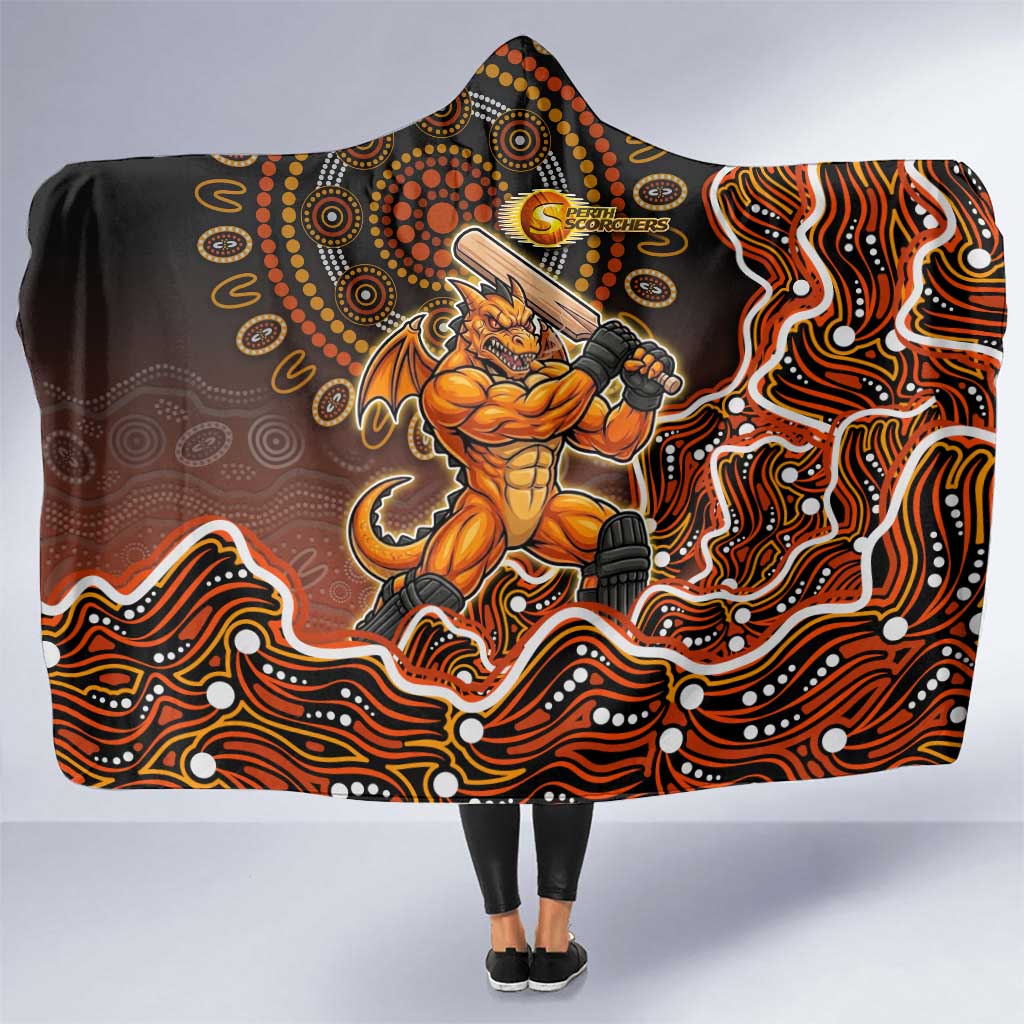 Perth Scorchers Cricket Mascot Hooded Blanket Aboriginal Dot Art Orange And Black Tribal Pattern
