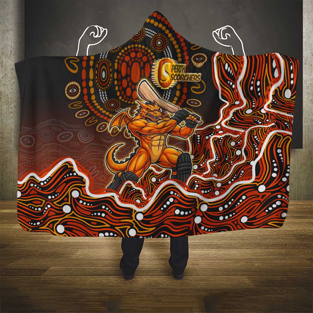 Perth Scorchers Cricket Mascot Hooded Blanket Aboriginal Dot Art Orange And Black Tribal Pattern