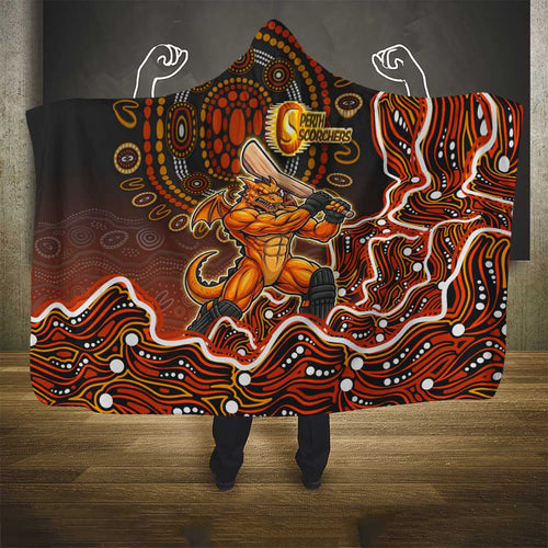 Perth Scorchers Cricket Mascot Hooded Blanket Aboriginal Dot Art Orange And Black Tribal Pattern