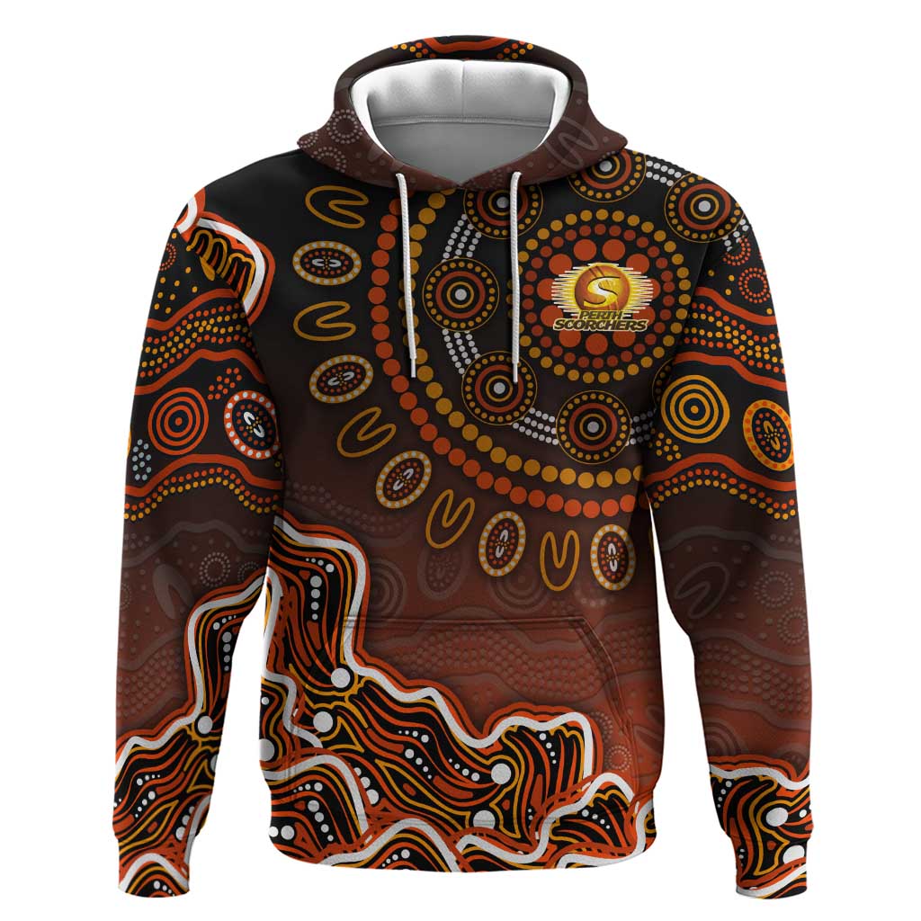 Perth Scorchers Cricket Mascot Hoodie Aboriginal Dot Art Orange And Black Tribal Pattern