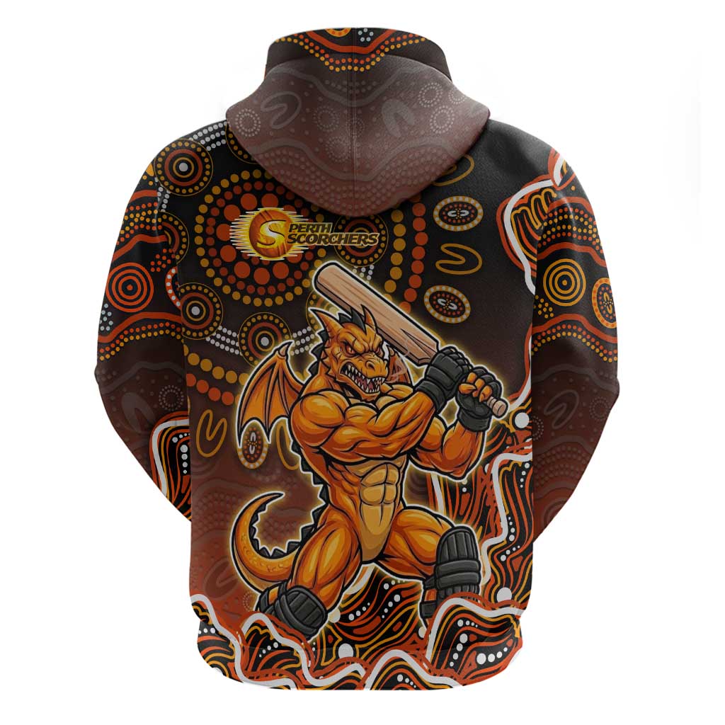 Perth Scorchers Cricket Mascot Hoodie Aboriginal Dot Art Orange And Black Tribal Pattern
