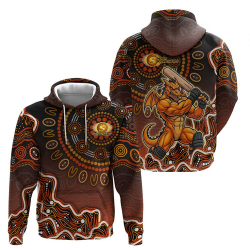 Perth Scorchers Cricket Mascot Hoodie Aboriginal Dot Art Orange And Black Tribal Pattern
