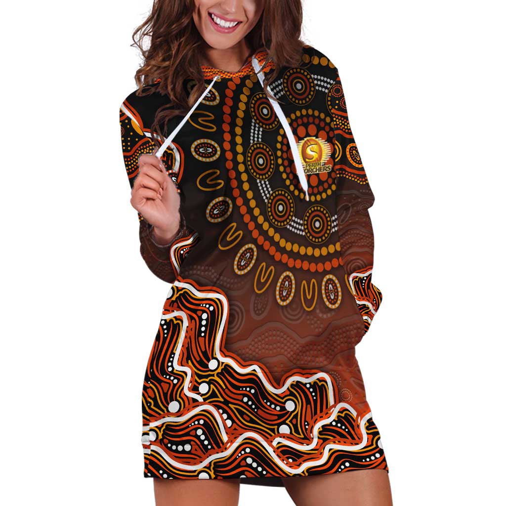 Perth Scorchers Cricket Mascot Hoodie Dress Aboriginal Dot Art Orange And Black Tribal Pattern