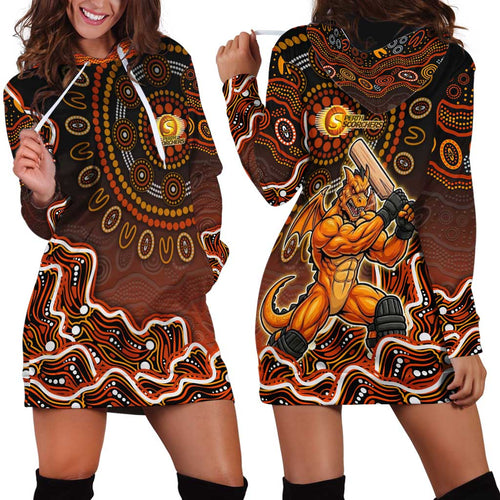 Perth Scorchers Cricket Mascot Hoodie Dress Aboriginal Dot Art Orange And Black Tribal Pattern
