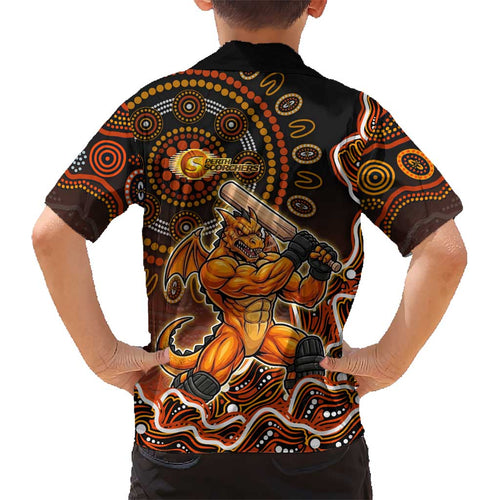 Perth Scorchers Cricket Mascot Kid Hawaiian Shirt Aboriginal Dot Art Orange And Black Tribal Pattern
