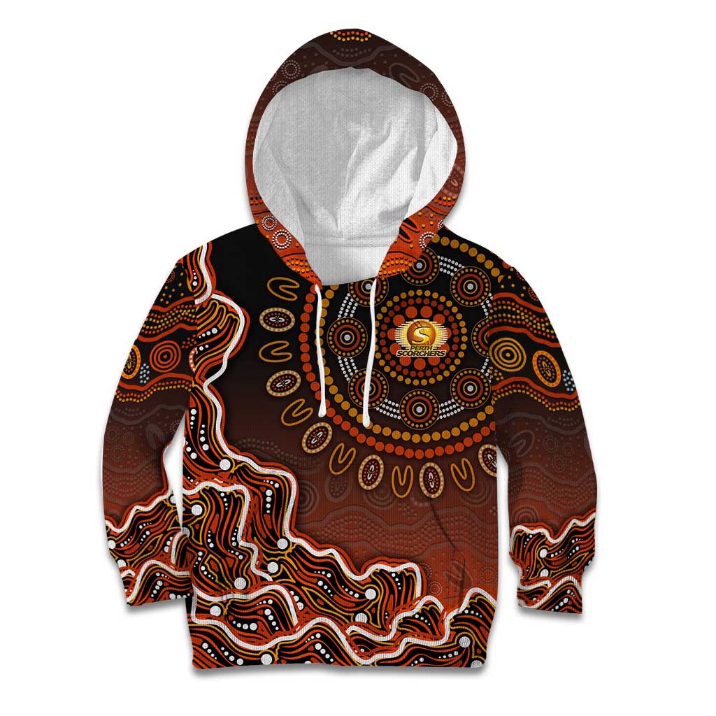 Perth Scorchers Cricket Mascot Kid Hoodie Aboriginal Dot Art Orange And Black Tribal Pattern